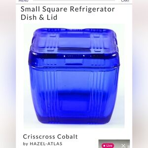 vintage Hazel-Atlas Crisscross Cobalt Blue Refrigerator Dish.